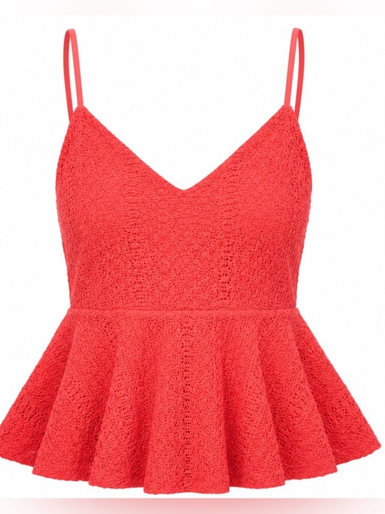 Ambiance Tops - Coral Lace Peplum Top with Adjustable Straps